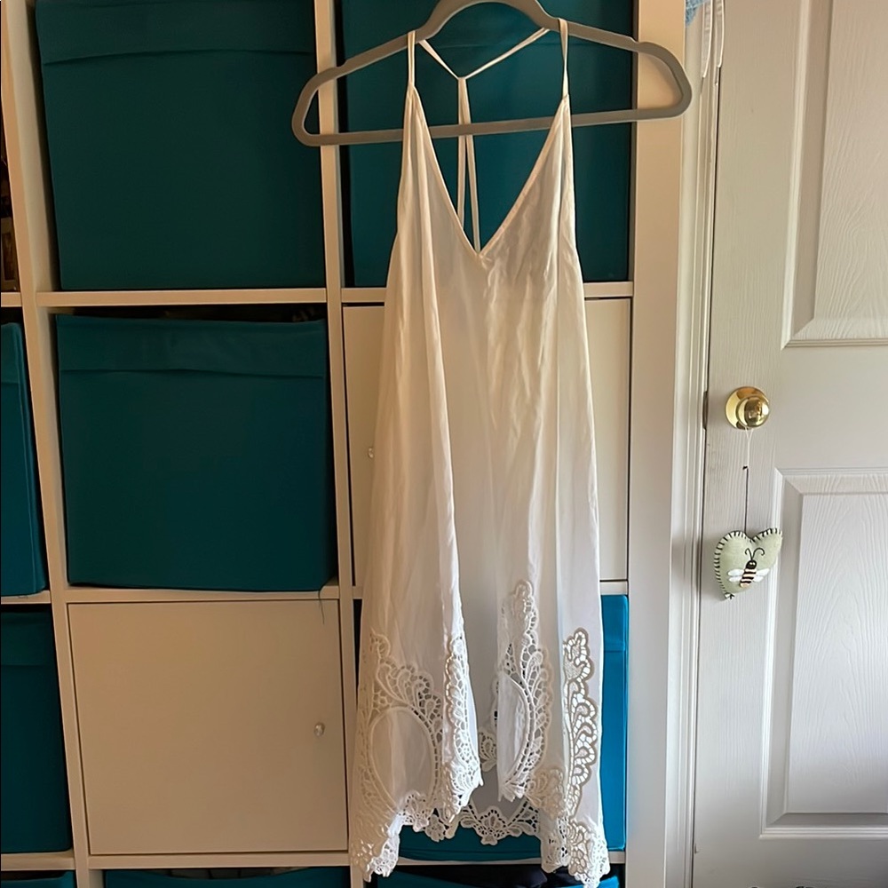 White Lace Trim Slip Dress